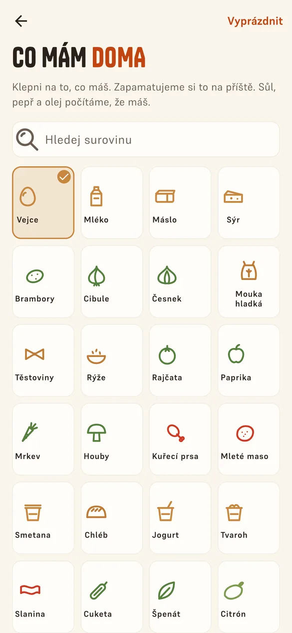 Výběr surovin, které máš doma