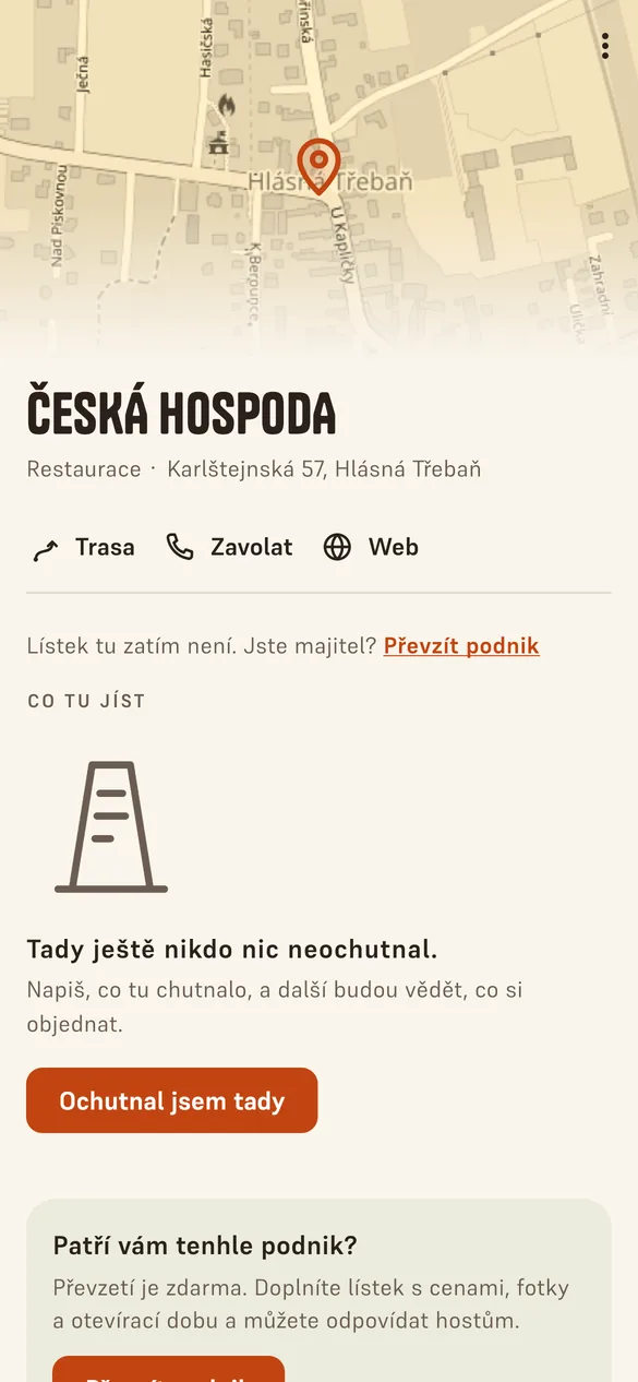 Profil podniku Česká hospoda s výzvou k převzetí